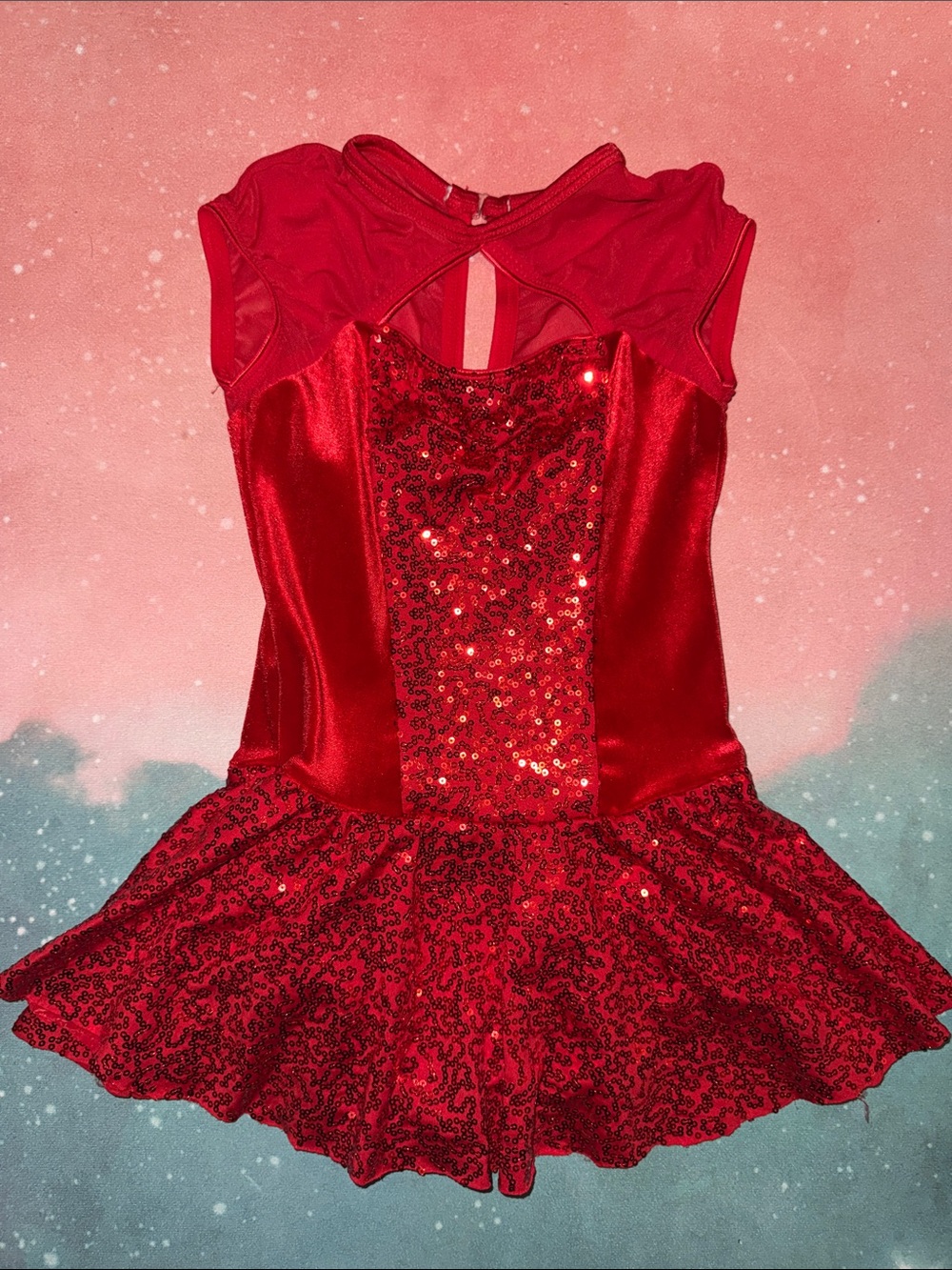 Kids Red velvet mesh Sequin Dance recital Costume Dress rc19840 revolution new